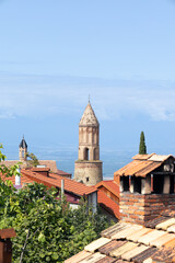 Top view of the old town of Sighnaghi and the Alazani Valley Red tiled roof