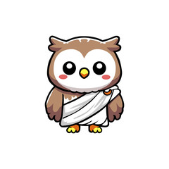 an owl with a bandage around its neck