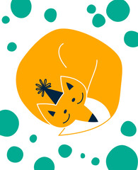 Fox sleeps curled up tired after her birthday. Vector illustration