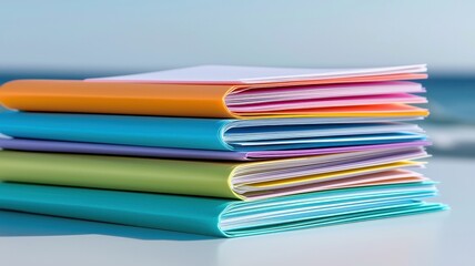 Fototapeta premium Colorful stack of folders displaying vibrant colors, perfect for organizing documents in any office or study space.