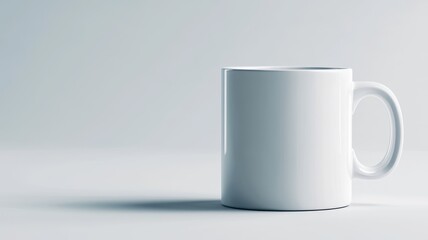 Obraz premium Minimalist white mug on a simple surface, perfect for coffee or tea. A modern design adds a touch of elegance to any setting.