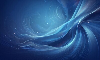 Obraz premium abstract image featuring flowing blue waves and lines, creating a sense of movement and fluidity. Small light particles are scattered throughout, adding depth and a sense of digital wonder. The smooth
