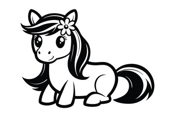 coloring page for kids. Cute horse line art vector illustration