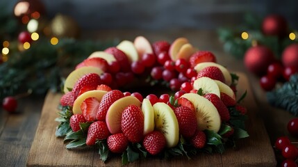 Christmas Fruit Wreath with Strawberries  Kiwi  Apples and Grapes