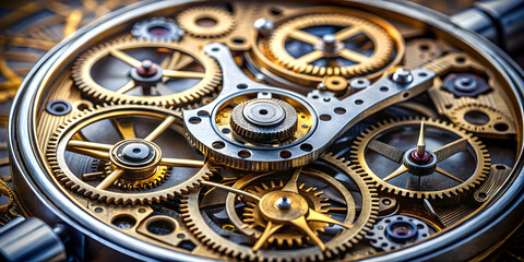 Obraz premium Intricate Clockwork: A mesmerizing close-up of a complex clockwork mechanism, showcasing intricate gears and intricate details, highlighting the elegance and precision of engineering. 