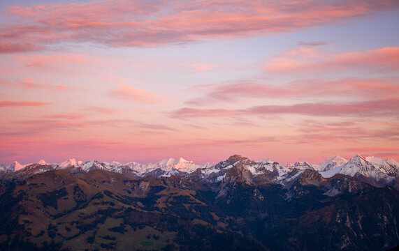 Majestic Swiss Alps bathed in sunset hues - Powered by Adobe