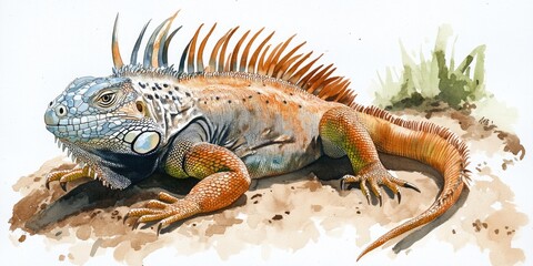 Fototapeta premium Vibrant Iguana Illustration Showcasing Nature's Colorful Reptile Life