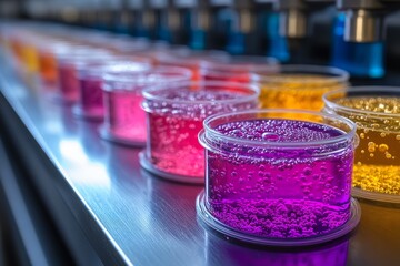 Colorful Liquid Samples in Lab Setting