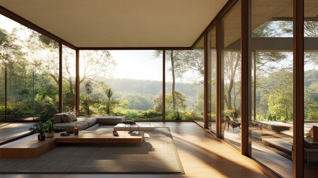 Envision a modern home with large windows offering panoramic views of the surrounding landscape.