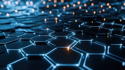 Obraz premium A futuristic hexagonal pattern with glowing edges, suggesting a digital or technological theme.