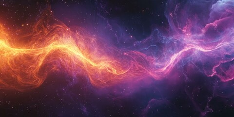 Orange and purple cosmic nebula with stars.