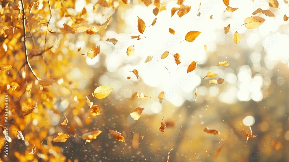 Canvas Prints Autumn Leaves Falling in Sunlight  Golden Bokeh Background