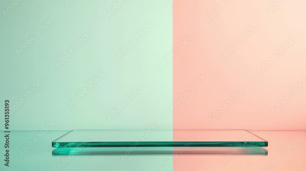 Wall mural Glass Platform on Pastel Pink and Green Background