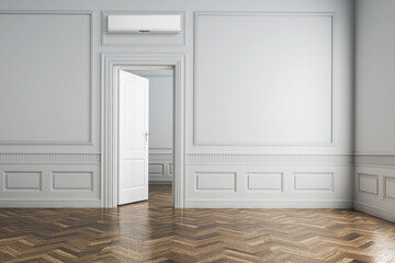 large luxury modern bright interiors living room with air conditioning mockup illustration 3D rendering