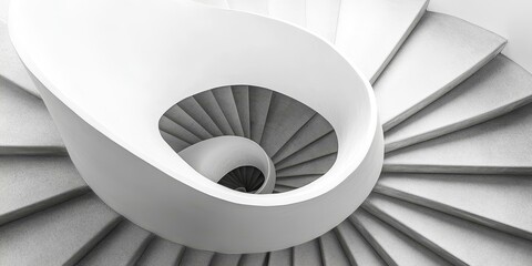 White spiral staircase, modern architecture.