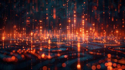 Obraz premium Abstract Digital Network with Glowing Red Lights