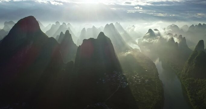 Aerial photography of karst landforms in Guilin, Guangxi, China