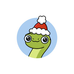 Cartoon Christmas snake in Santa hat. Happy viper avatar. Mascot animal character. Chinese New Year symbol. Vector illustration isolated on white background