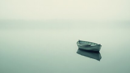 Small Boat Floating Alone on a Calm Lake in a Minimalist Style