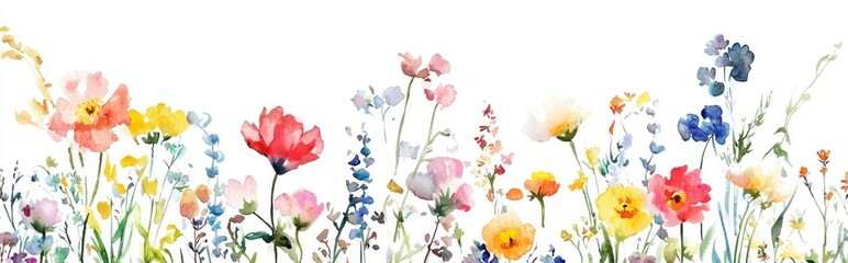 Fototapeta premium Delicate Watercolor Flowers in Vibrant Colors for Artistic Inspiration