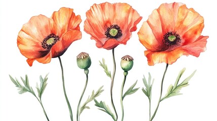 Obraz premium Vibrant Watercolor Poppies: A Celebration of Nature's Beauty and Floral Elegance