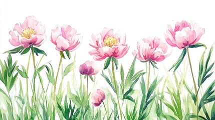 Fototapeta premium Vibrant Watercolor Peonies: A Floral Art Celebration of Beauty and Elegance