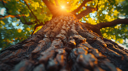 Fototapeta premium Sun Through Tree Bark Realistic Image
