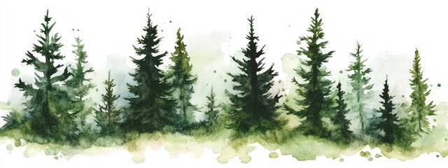 Fototapeta premium Lush Watercolor Forest Scene: A Serene Evocation of Nature's Beauty