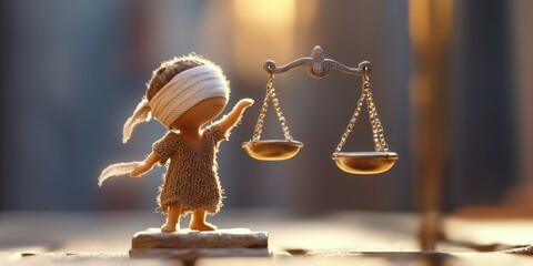 Blindfolded figurine holding scales of justice.