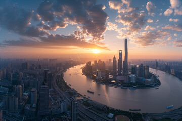 Naklejka premium Aerial View of Skyscrapers in an Urban Cityscape