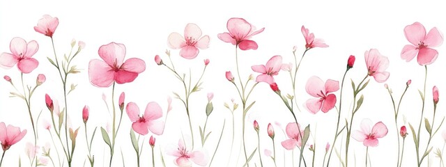 Obraz premium Delicate Watercolor Pink Flowers - A Vibrant Floral Composition for Nature Lovers