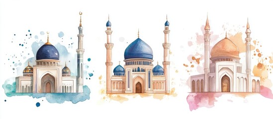 Stunning Watercolor Illustrations of Iconic Mosques Showcasing Architectural Beauty and Cultural Significance