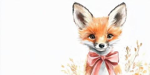 Charming Watercolor Fox Portrait with Floral Accents
