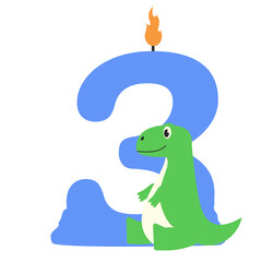 3 Three Burning Candle with Dino