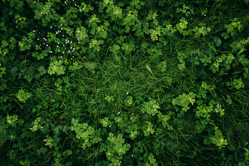 Obraz premium Aerial View of Empty Green Grass Field Background