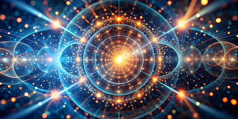 Obraz premium Cosmic Symphony of Light: A mesmerizing fractal art depiction of a radiant energy vortex, pulsating with vibrant colors and intricate patterns. 