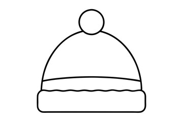 Fototapeta premium Winter hat icon. Vector in simple flat design, outline. Knit wool beanie with pompom isolated on white background. Illustration for graphic, web, logo, app, UI. Outerwear symbol.