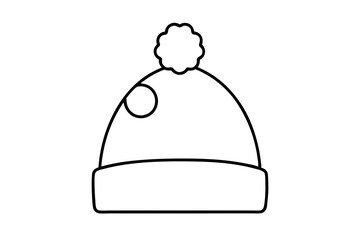 Winter hat icon. Vector in simple flat design, outline. Knit wool beanie with pompom isolated on white background. Illustration for graphic, web, logo, app, UI. Outerwear symbol.