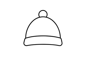 Winter hat icon. Vector in simple flat design, outline. Knit wool beanie with pompom isolated on white background. Illustration for graphic, web, logo, app, UI. Outerwear symbol.