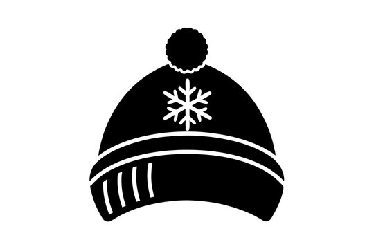 recommend clip art: Winter hat icon. Vector in simple flat design, outline. Knit wool beanie with pompom isolated on white background. Illustration for graphic, web, logo, app, UI. Outerwear symbol.