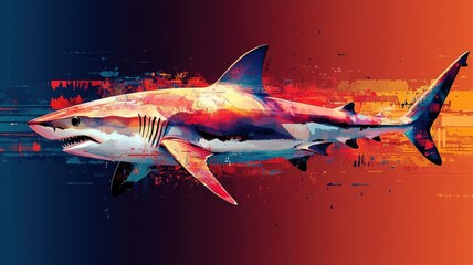 Naklejka premium An abstract shark illustration, using unconventional shapes and a mix of vibrant and subdued colors for a creative, artistic expression.