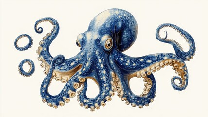 Obraz premium An octopus rendered in woodblock print style, featuring bold lines and traditional patterns for a classic and artistic effect.
