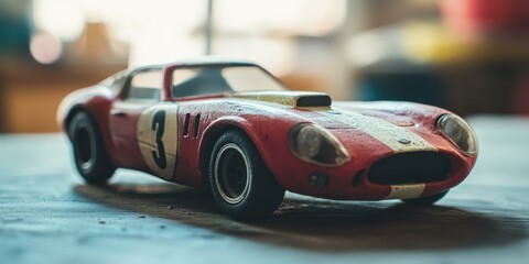 Obraz premium A red toy race car with number 3.
