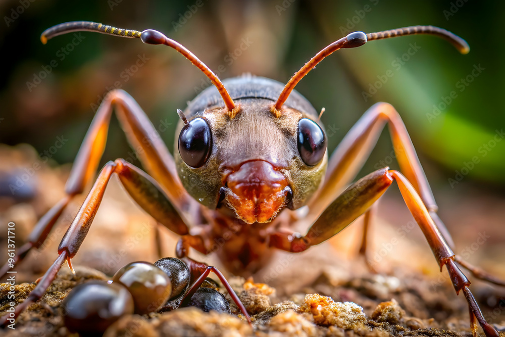 Wall mural ant's kingdom: a macro portrait of an ant in its natural habitat, showcasing its intricate details a