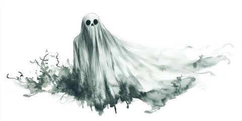 Mystical Ghostly Figure in Ethereal Watercolor Art