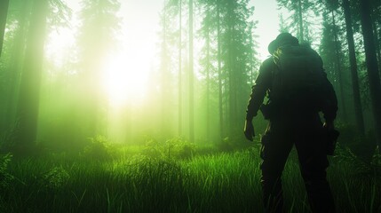 A ranger patrolling a pristine wilderness area, emphasizing the importance of safeguarding natural landscapes.