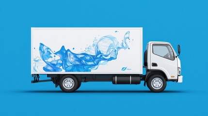 White Delivery Truck with Blue Water Design Mockup