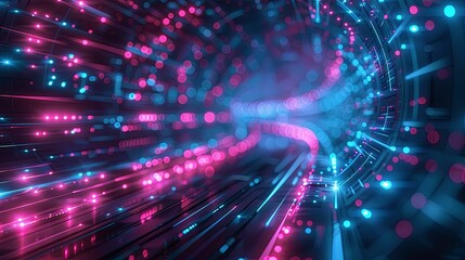 Obraz premium Abstract Digital Tunnel with Pink and Blue Lights