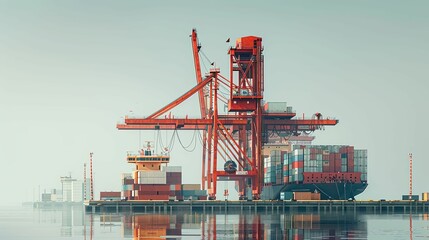 Cargo Ship Being Loaded by Gantry Crane at a Port