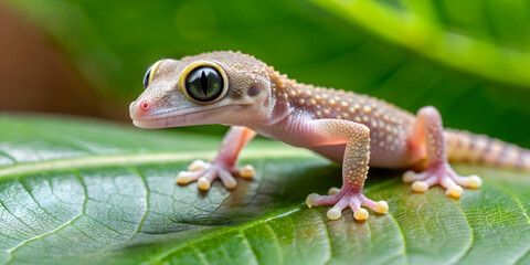 Curious Gecko on Vibrant Green Leaf 